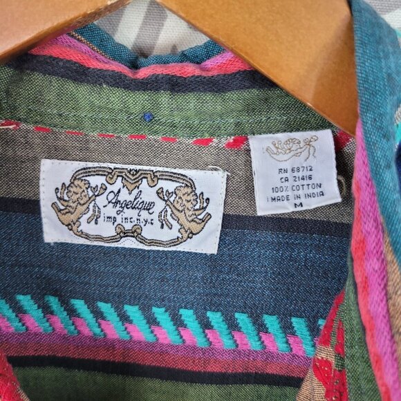 Vintage 90s Top Shirt Button Up Size Medium Aztec Southwest Pockets Tunic - Picture 6 of 6